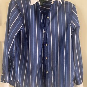 Ralph Lauren Blue with Light Blue and White Striped Button-Up Shirt